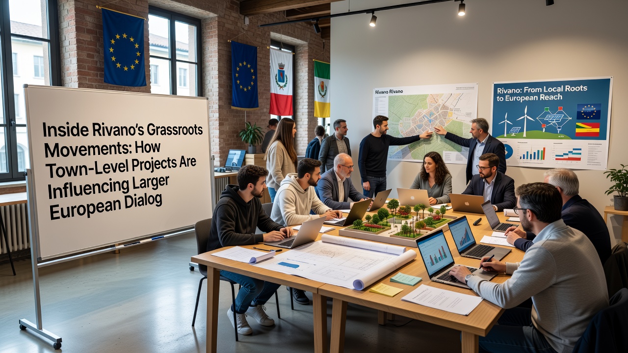 Group of European policymakers and local innovators discussing sustainability strategies during a workshop in Rivano